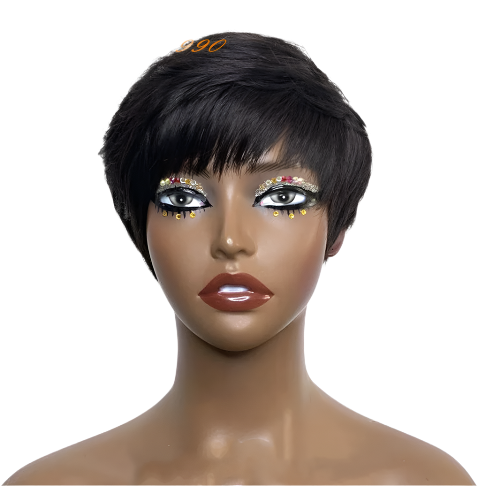 1B Pixie Short Cut Colored Straight Human Hair Wigs With Bangs Fringe Full Machine Made Wigs For Women Brazilian Natural Black