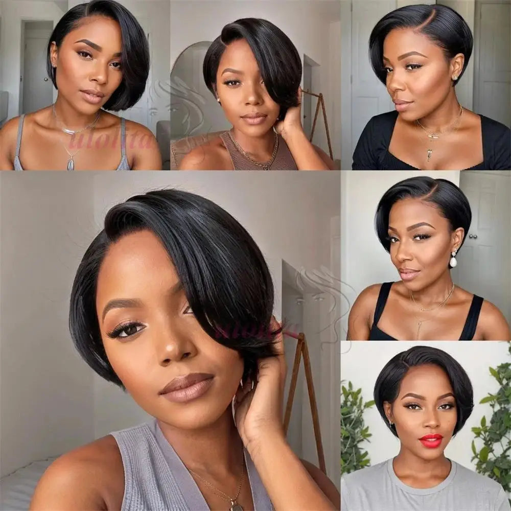 Pixie Cut 13x4 Transparent Lace Front Wigs For Women Short Bob Wig Brazilian Straight hd Lace Frontal Human Hair Wig 200 Density