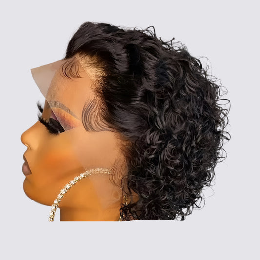 Short Pixie Bob Lace Wig Curly 13x1 Lace Closure Human Hair Wigs Remy Curly Lace Frontal Wig Natural Black