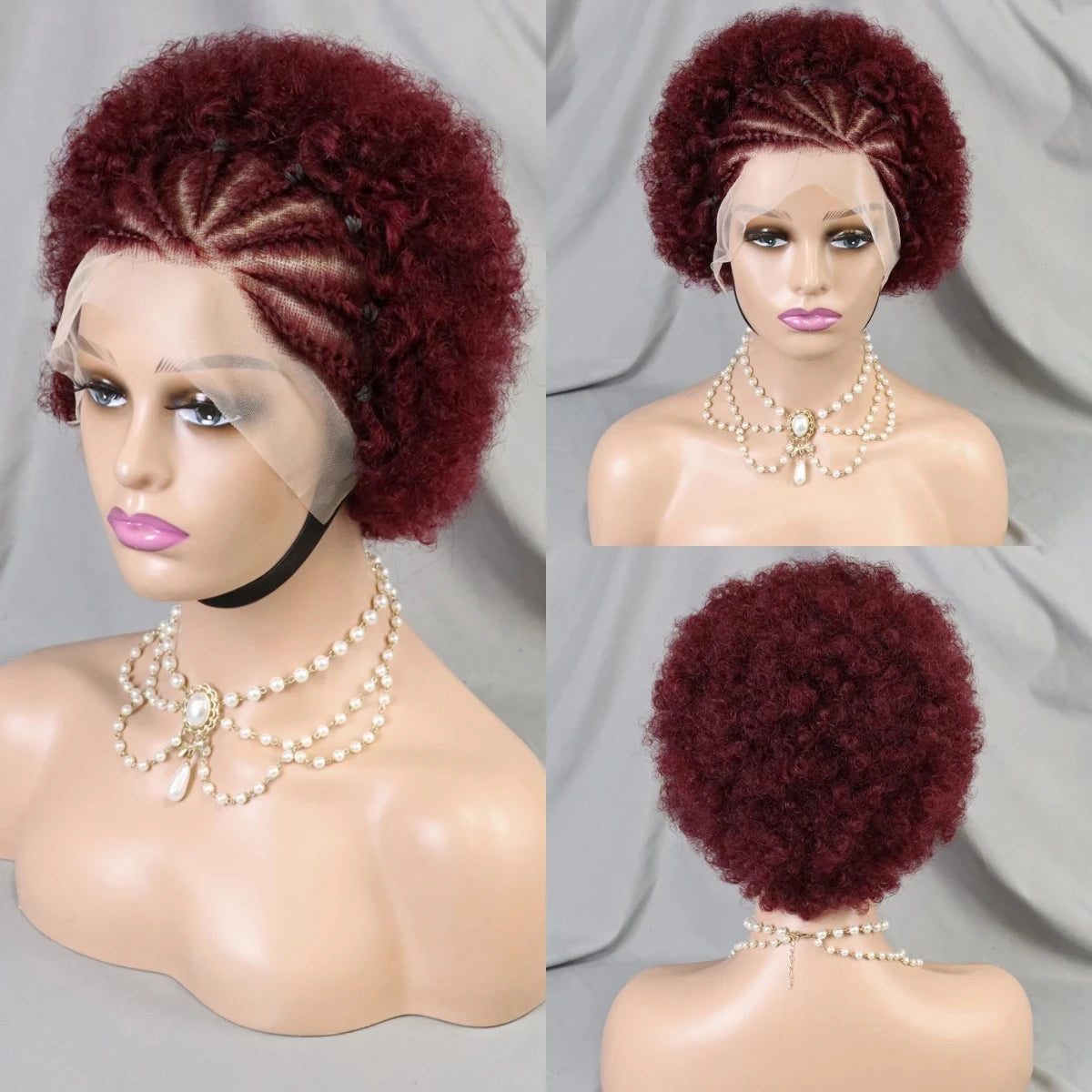 13x4 Lace Frontal Short Afro Kinky Curly Bob Braided Hair Wig 8 Inch Black Human Hair Wigs PrePlucked Bouncy Curly Wig for Women