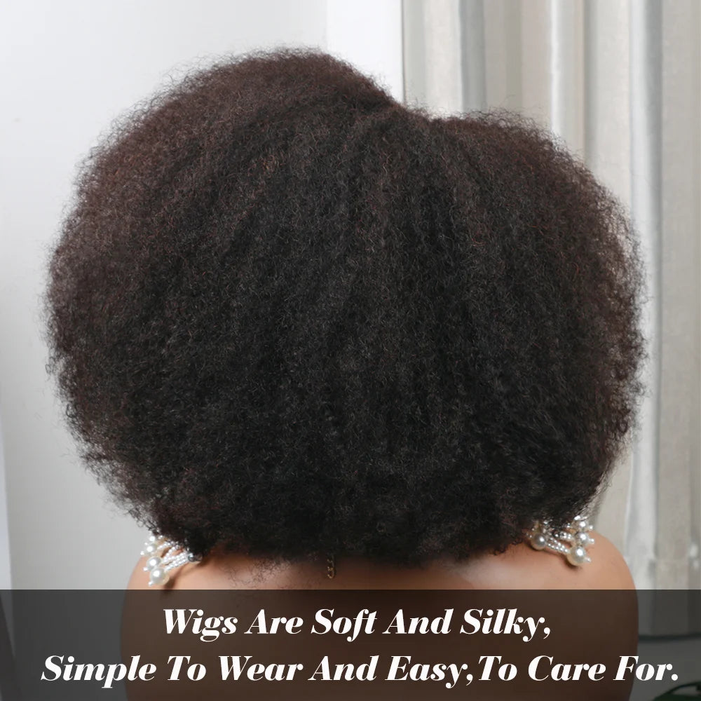 Women's Short Afro Kinky Curly Hair Black Wigs for Black Women Afro Wig Large Bouncy and Soft Natural Looking Premium Human Hair