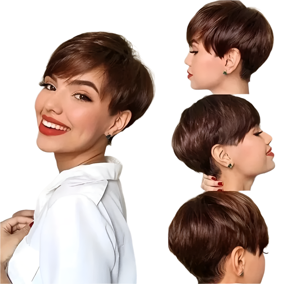 1B Pixie Short Cut Colored Straight Human Hair Wigs With Bangs Fringe Full Machine Made Wigs For Women Brazilian Natural Black