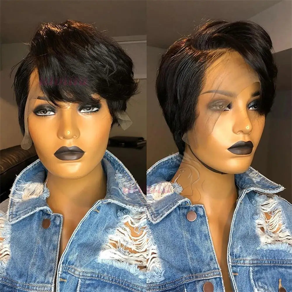 Pixie Cut 13x4 Transparent Lace Front Wigs For Women Short Bob Wig Brazilian Straight hd Lace Frontal Human Hair Wig 200 Density