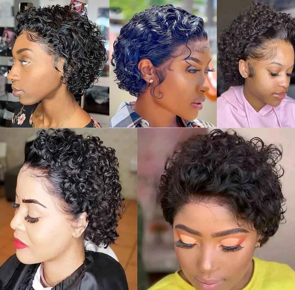 13x1 Pixie Curly Human Hair Wig Pixie Cut Curly Transparent Lace Wigs Brazilian Remy 100% Human Hair Wigs For Black Women