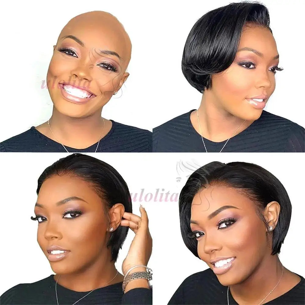 Pixie Cut 13x4 Transparent Lace Front Wigs For Women Short Bob Wig Brazilian Straight hd Lace Frontal Human Hair Wig 200 Density