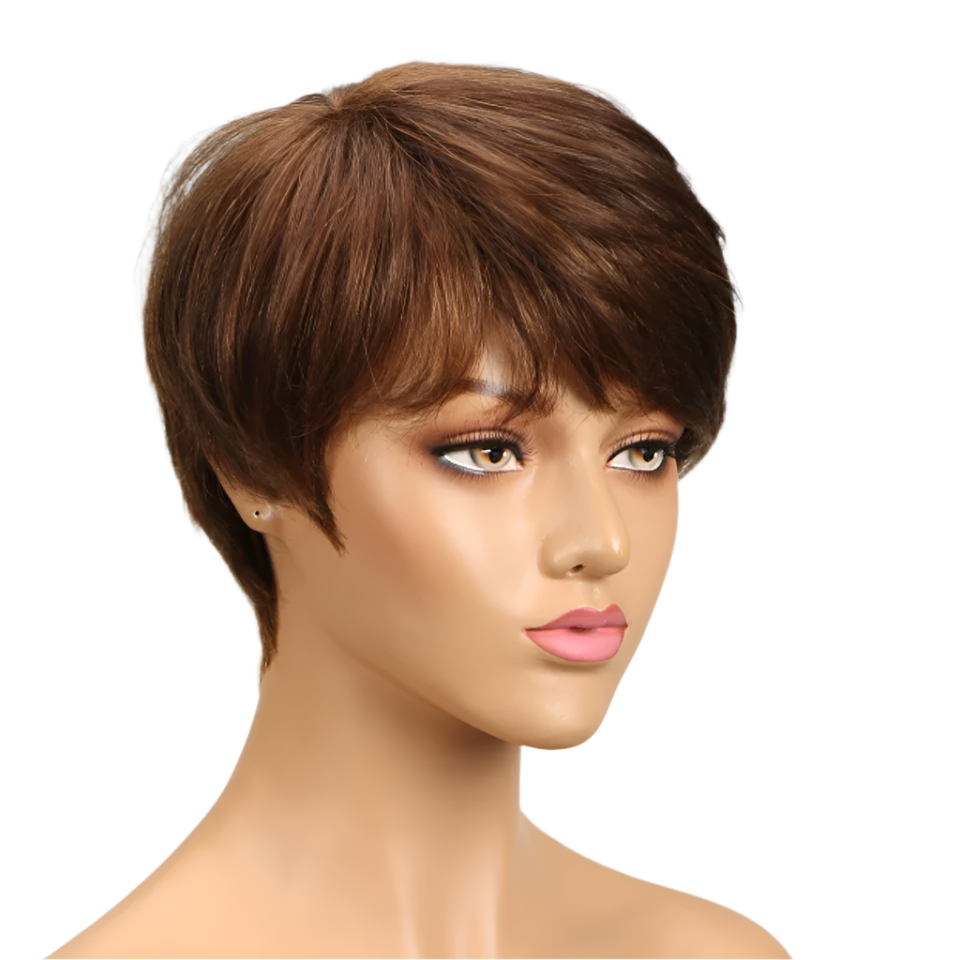 1B Pixie Short Cut Colored Straight Human Hair Wigs With Bangs Fringe Full Machine Made Wigs For Women Brazilian Natural Black
