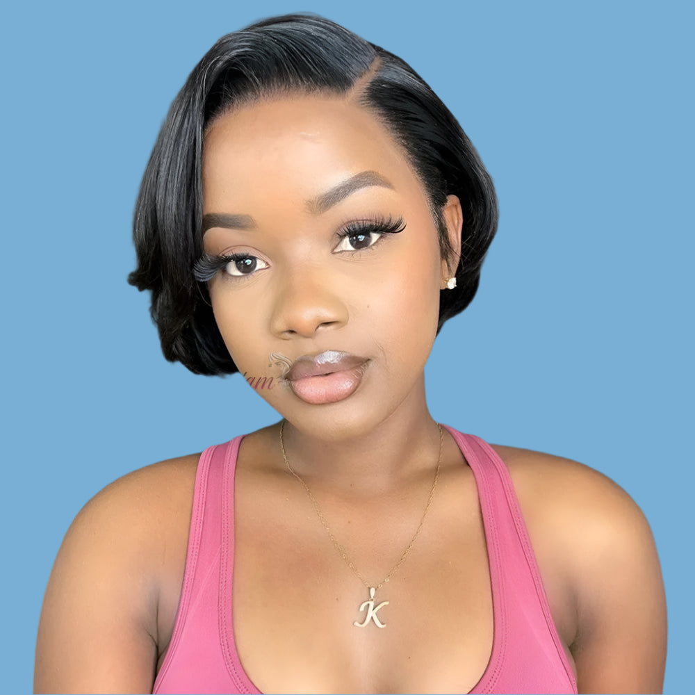 Straight Pixie Cut Short Bob Wigs Human Hair 13x4 Transparent Lace Front Human Hair Wig T Part Lace Wig Brazilian Hair For Women