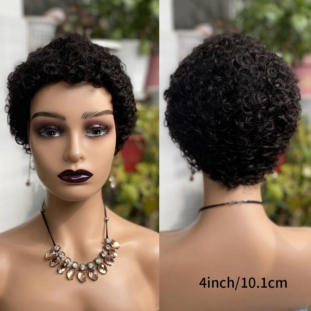 100% Human Hair Afro Curly Wig for Women – Natural Pixie Chic, Comfort Rose Net | Easy Machine Made