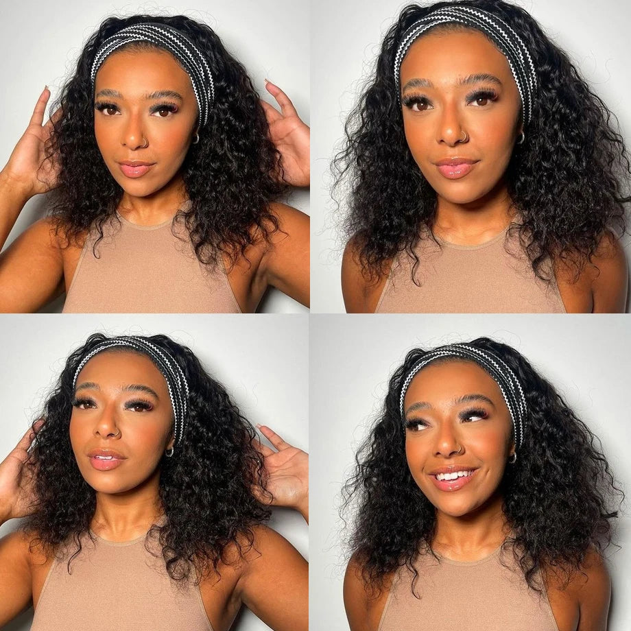 Headband Wig Human Hair Kinky Curly. No Glue Full Machine Made Brazilian Remy Human Hair Wigs For Women 180% Density