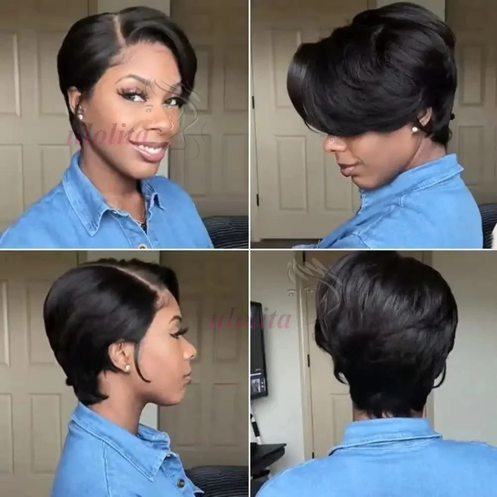Pixie Cut 13x4 Transparent Lace Front Wigs For Women Short Bob Wig Brazilian Straight hd Lace Frontal Human Hair Wig 200 Density