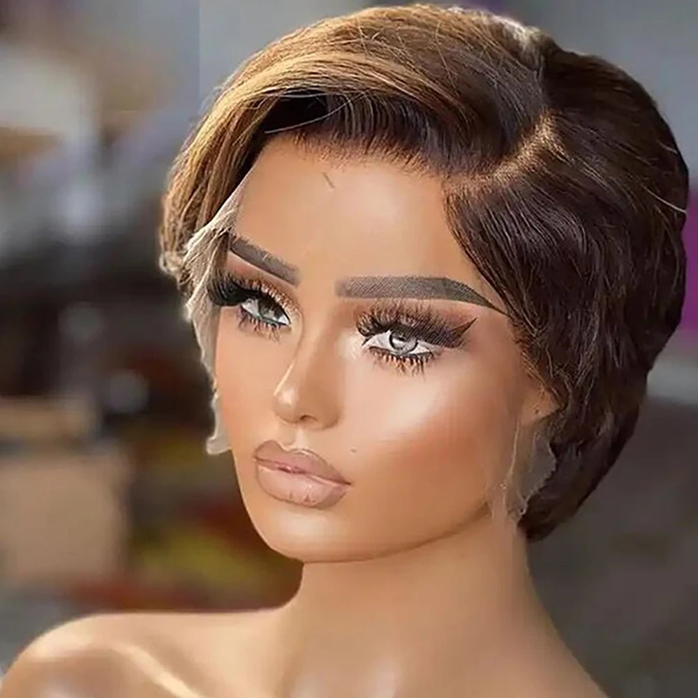 Pixie Cut Wigs Human Hair 13x4 Short Pixie Cut Lace Front Wig for Women Black Pixie Cut Transparent Frontal Wig Layered Straight