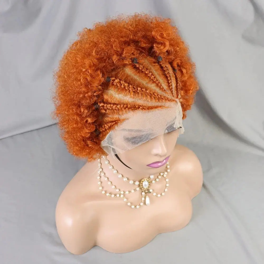 13x4 Lace Frontal Short Afro Kinky Curly Bob Braided Hair Wig 8 Inch Black Human Hair Wigs PrePlucked Bouncy Curly Wig for Women