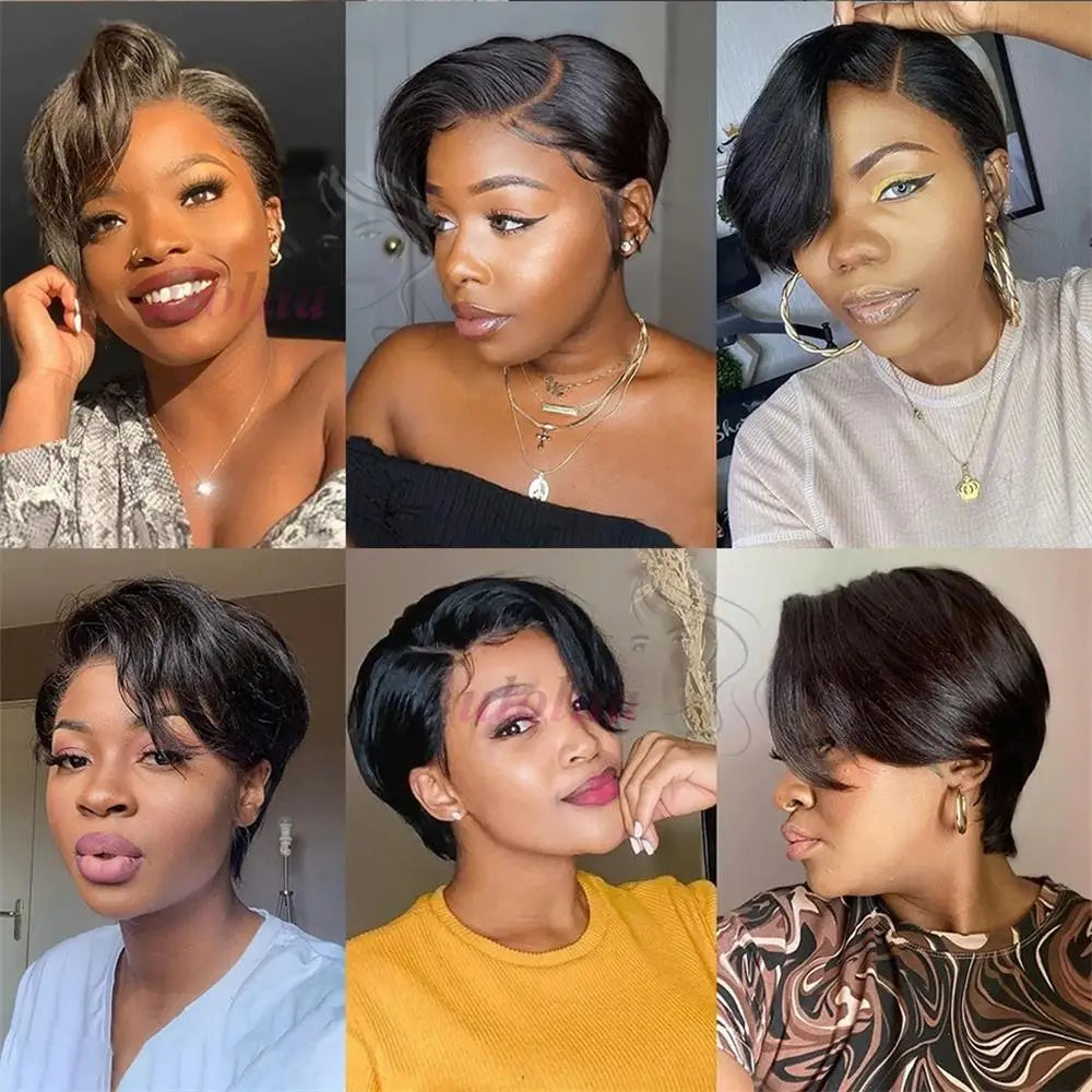 Pixie Cut 13x4 Transparent Lace Front Wigs For Women Short Bob Wig Brazilian Straight hd Lace Frontal Human Hair Wig 200 Density