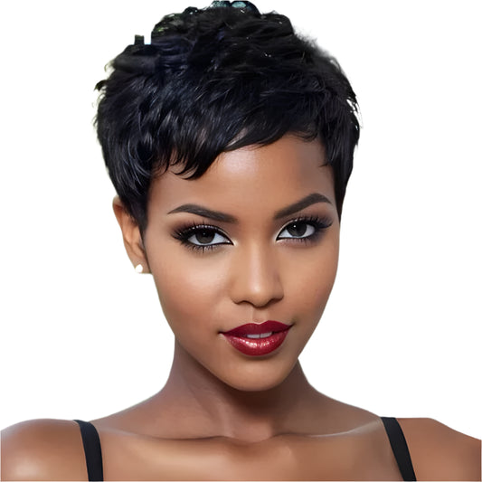 Short Pixie Cut 100% Human Hair Wigs For Women Brazilian Remy Hair Natural Dark Full Machine Made Daily Colored Bob Wig