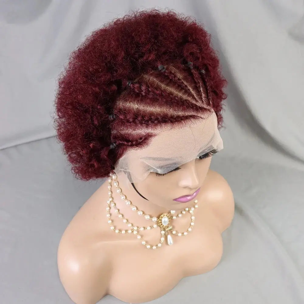 13x4 Lace Frontal Short Afro Kinky Curly Bob Braided Hair Wig 8 Inch Black Human Hair Wigs PrePlucked Bouncy Curly Wig for Women