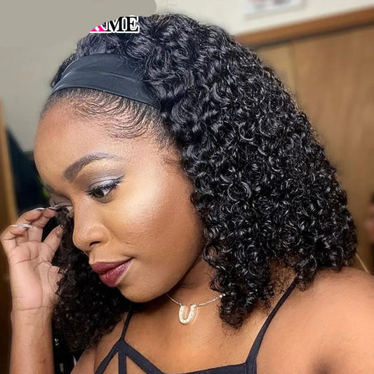 Headband Wig Human Hair Kinky Curly. No Glue Full Machine Made Brazilian Remy Human Hair Wigs For Women 180% Density