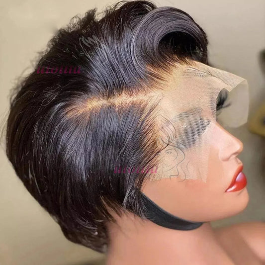 Pixie Cut 13x4 Transparent Lace Front Wigs For Women Short Bob Wig Brazilian Straight hd Lace Frontal Human Hair Wig 200 Density