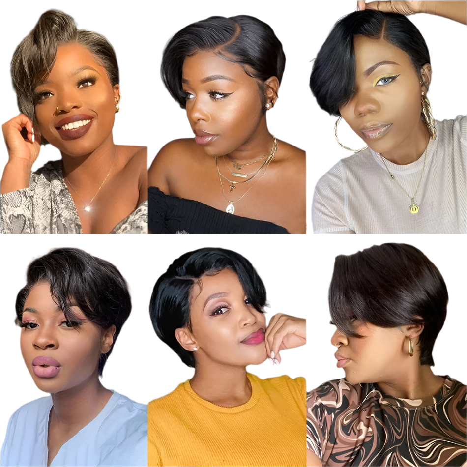 Straight Pixie Cut Short Bob Wigs Human Hair 13x4 Transparent Lace Front Human Hair Wig T Part Lace Wig Brazilian Hair For Women