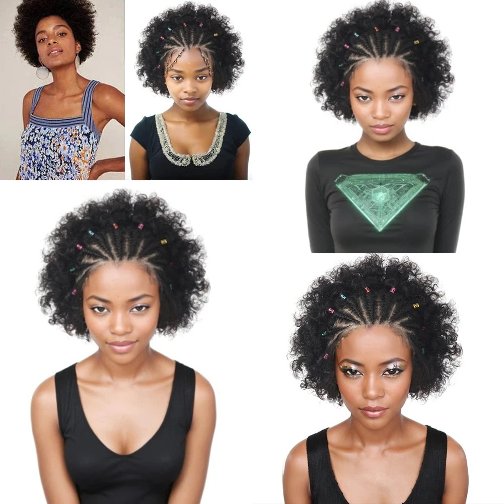 13x4 Lace Braided Wig Handmade Human Hair Afro 13x4 Lace Frontal Wig Cornrow Soft Afro Kinky Curly Wig Wog for Black Women