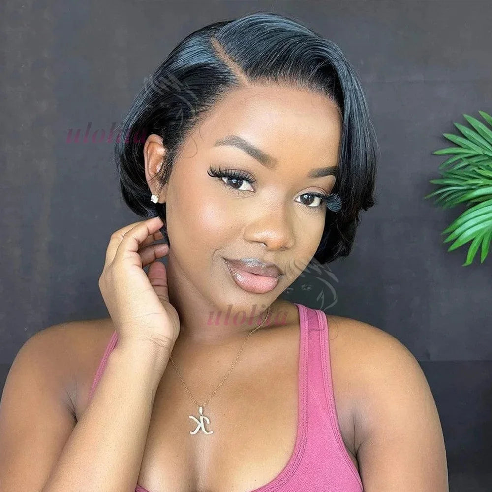 Pixie Cut 13x4 Transparent Lace Front Wigs For Women Short Bob Wig Brazilian Straight hd Lace Frontal Human Hair Wig 200 Density