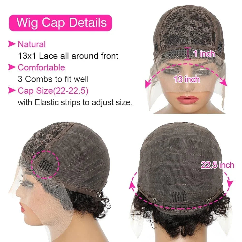 Pixie Cut Wig Transparent Lace Front Human Hair Wig Short Kinky Curly Bob Wigs Brazilian Water Wave Human Hair Wigs For Women