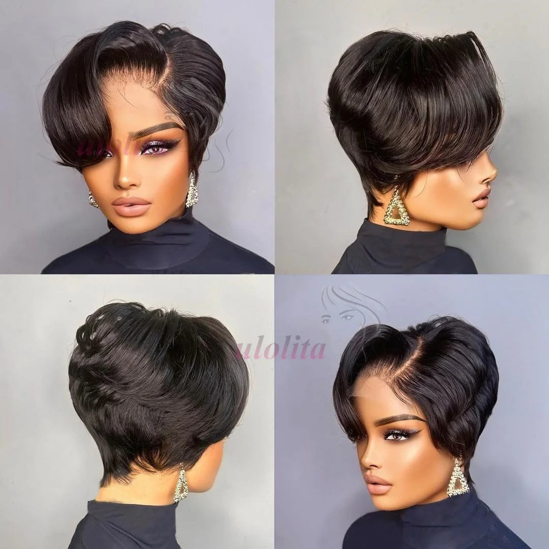 Pixie Cut 13x4 Transparent Lace Front Wigs For Women Short Bob Wig Brazilian Straight hd Lace Frontal Human Hair Wig 200 Density