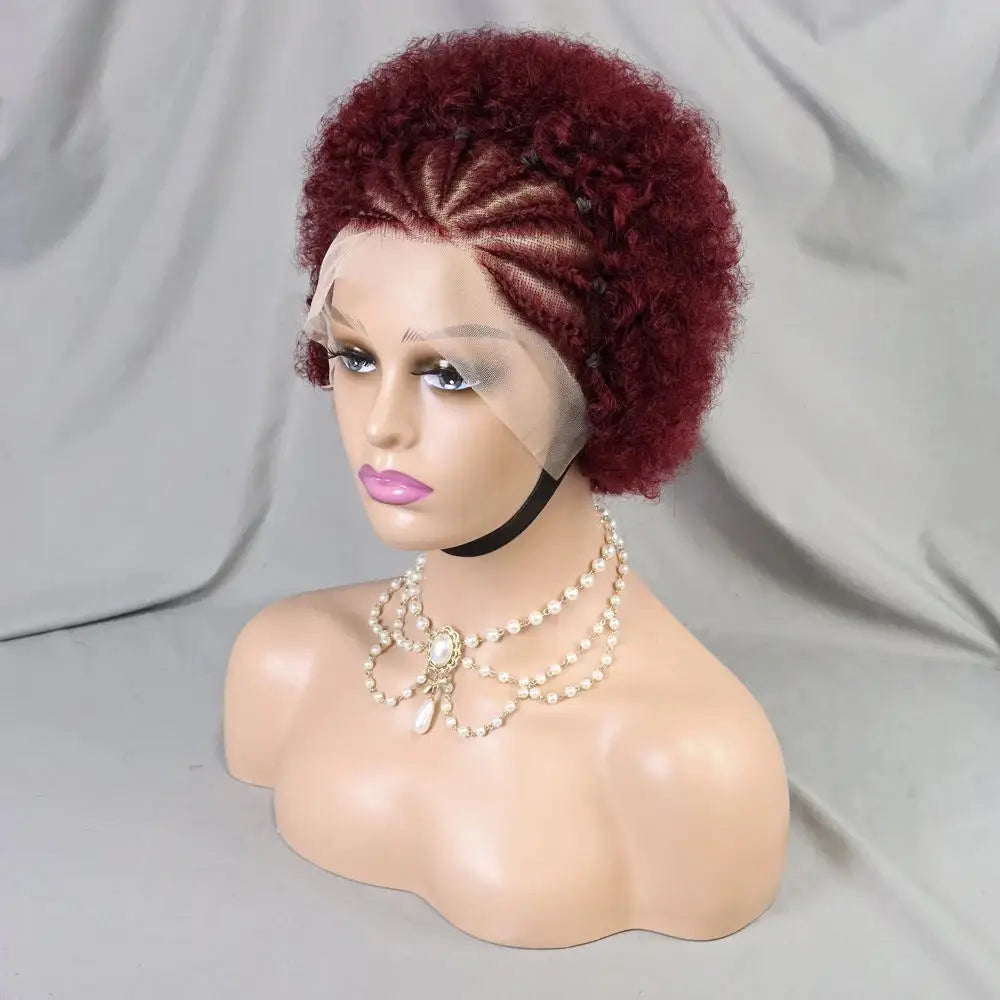 13x4 Lace Frontal Short Afro Kinky Curly Bob Braided Hair Wig 8 Inch Black Human Hair Wigs PrePlucked Bouncy Curly Wig for Women