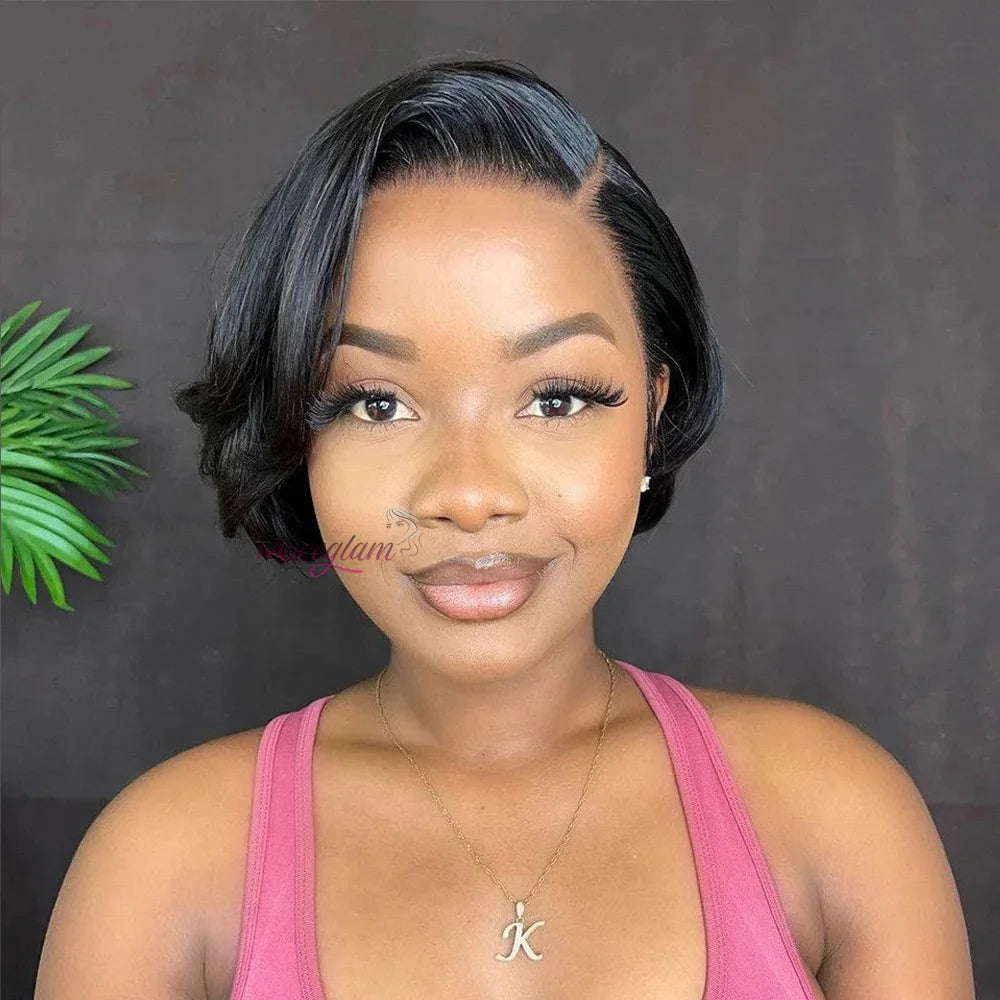 Straight Pixie Cut Short Bob Wigs Human Hair 13x4 Transparent Lace Front Human Hair Wig T Part Lace Wig Brazilian Hair For Women