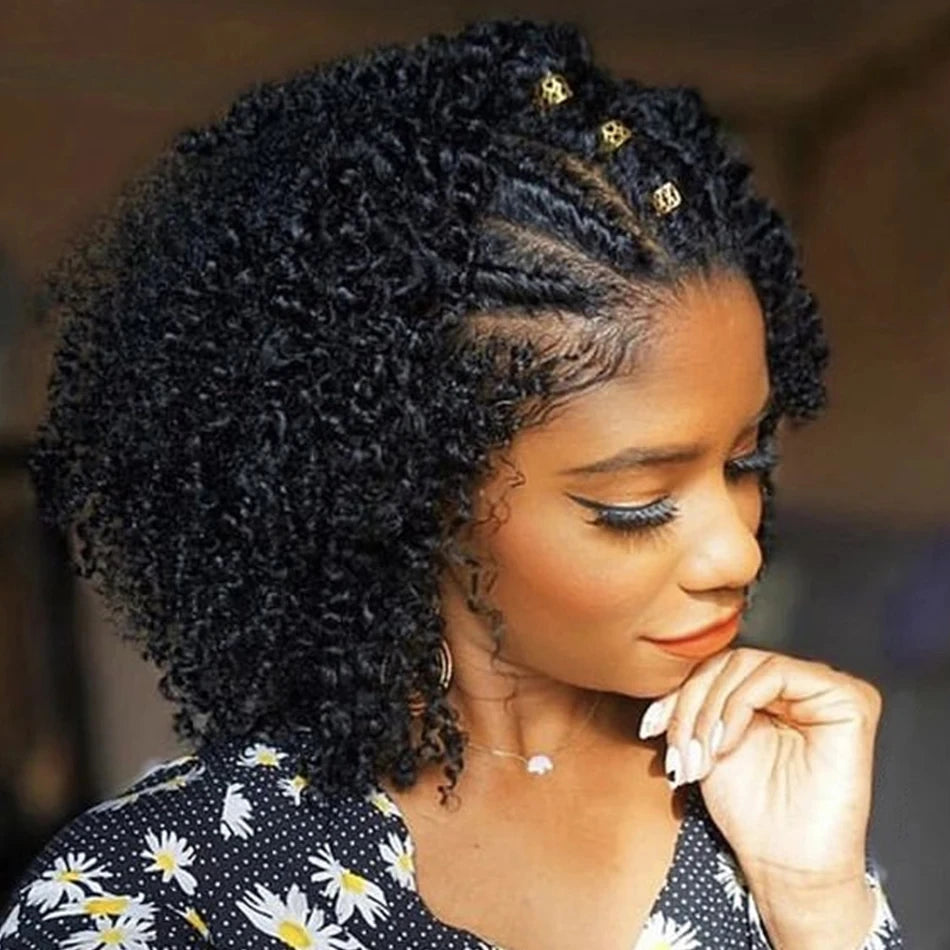 13x4 Lace Braided Wig Handmade Human Hair Afro 13x4 Lace Frontal Wig Cornrow Soft Afro Kinky Curly Wig Wog for Black Women