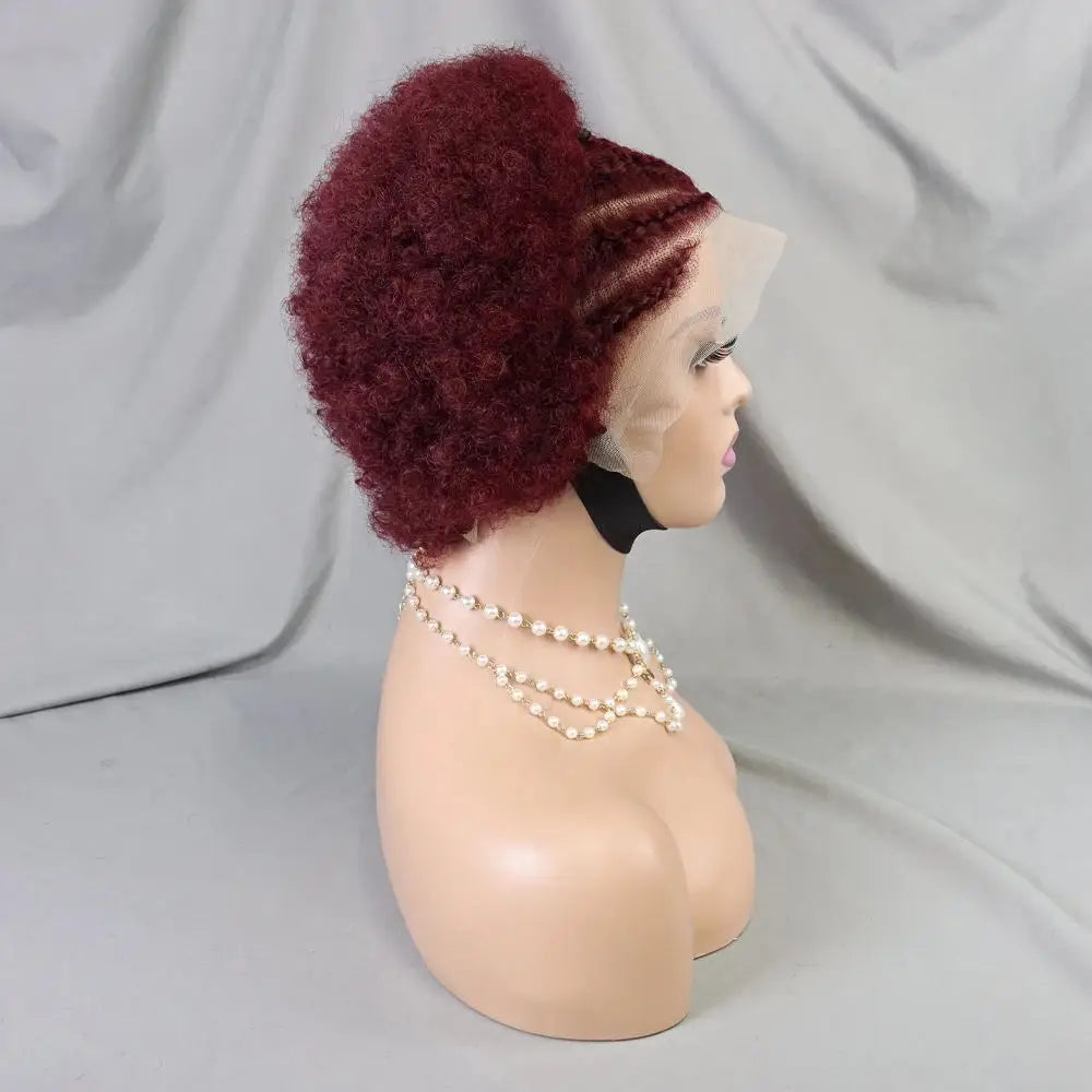 13x4 Lace Frontal Short Afro Kinky Curly Bob Braided Hair Wig 8 Inch Black Human Hair Wigs PrePlucked Bouncy Curly Wig for Women