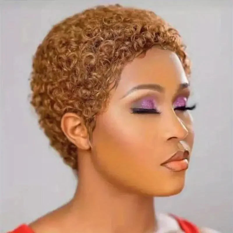 100% Human Hair Afro Curly Wig for Women – Natural Pixie Chic, Comfort Rose Net | Easy Machine Made