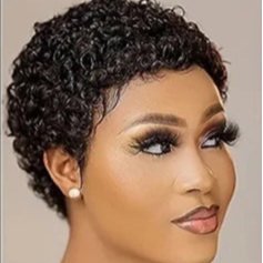 Short Afro Kinky Curly Hair Wigs For Black Women Human Hair African Fluffy Wig With Bangs Brazilian Pixie Cut Wigs Machine Made