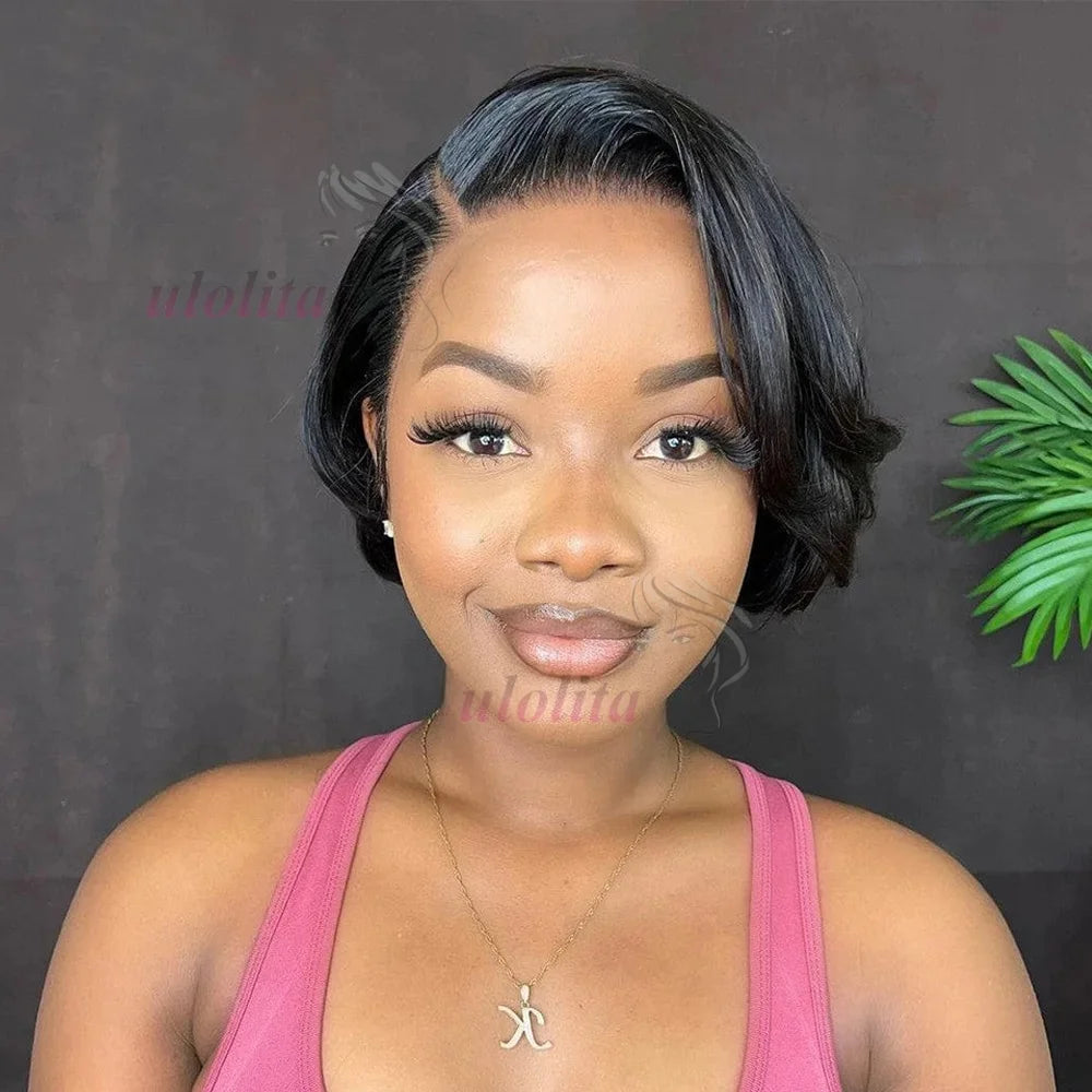 Pixie Cut 13x4 Transparent Lace Front Wigs For Women Short Bob Wig Brazilian Straight hd Lace Frontal Human Hair Wig 200 Density