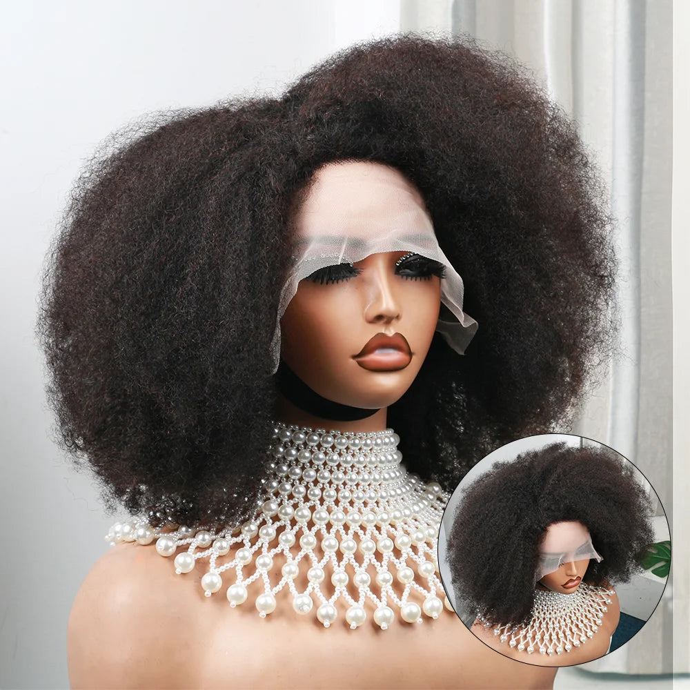 Women's Short Afro Kinky Curly Hair Black Wigs for Black Women Afro Wig Large Bouncy and Soft Natural Looking Premium Human Hair