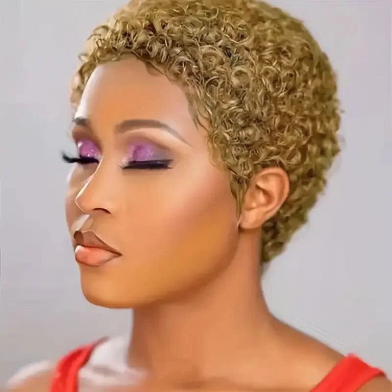 100% Human Hair Afro Curly Wig for Women – Natural Pixie Chic, Comfort Rose Net | Easy Machine Made