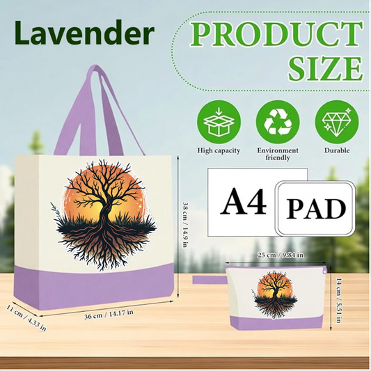 Lavender - Tree of Life Canvas Tote Bag with Matching Pouch | Reusable Aesthetic Shopper Bag Gift