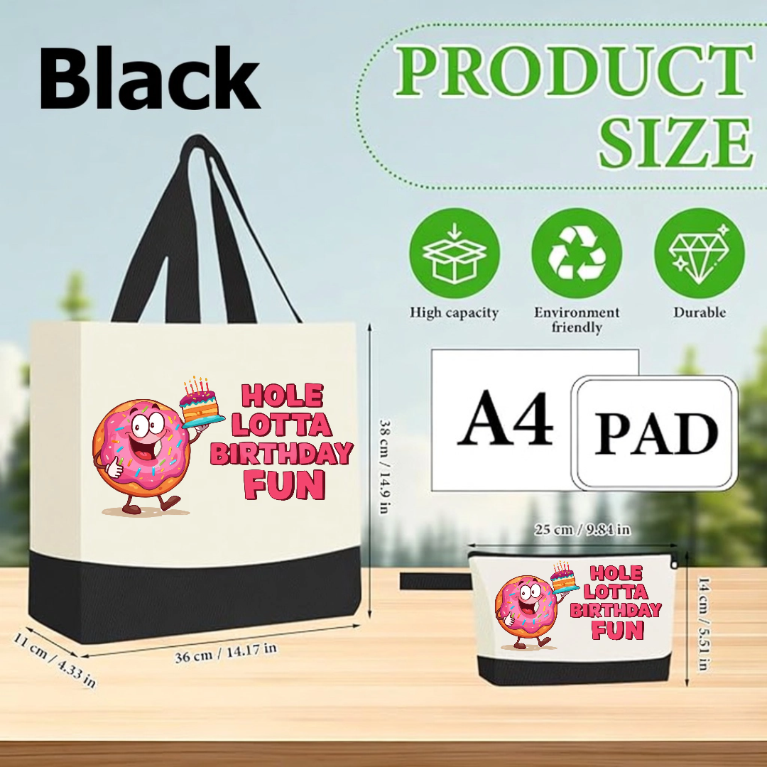 Hole Lotta Birthday Fun Canvas Tote Bag with Matching Pouch | Funny Birthday
