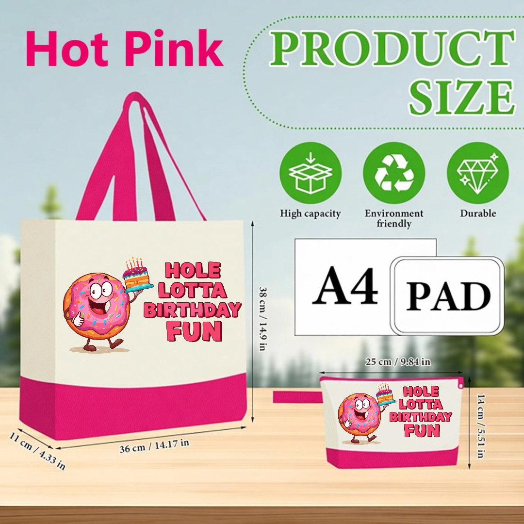 Hole Lotta Birthday Fun Canvas Tote Bag with Matching Pouch | Funny Birthday