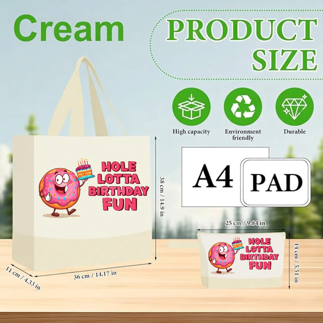 Hole Lotta Birthday Fun Canvas Tote Bag with Matching Pouch | Funny Birthday