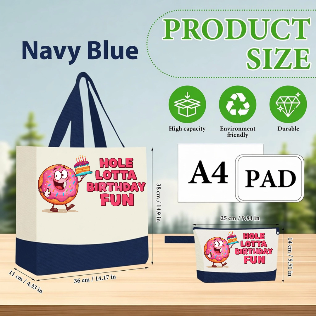 Hole Lotta Birthday Fun Canvas Tote Bag with Matching Pouch | Funny Birthday