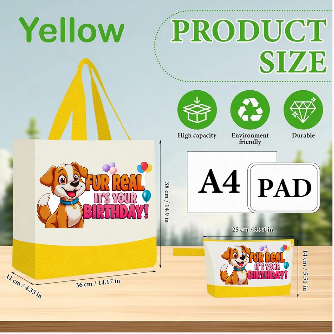 Fur Real It’s Your Birthday Canvas Tote Bag with Matching Pouch | Funny Birthday Gift Shopper Bag in 15 colors
