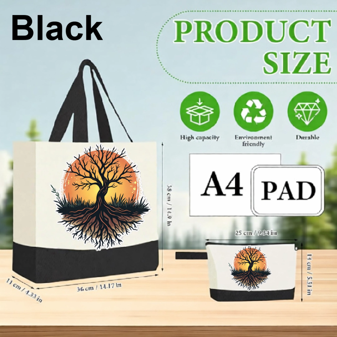 Medium Blue  - Tree of Life Canvas Tote Bag with Matching Pouch | Reusable Aesthetic Shopper Bag Gift