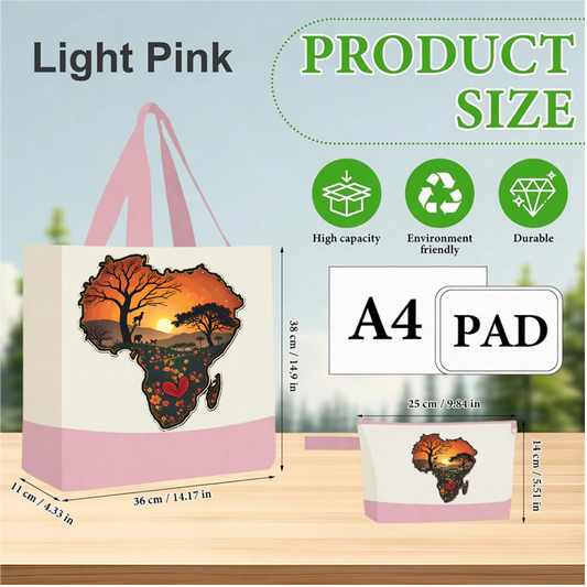 Light pink Handmade African Sunset Canvas Tote Bag & Matching Zipper Pouch Set