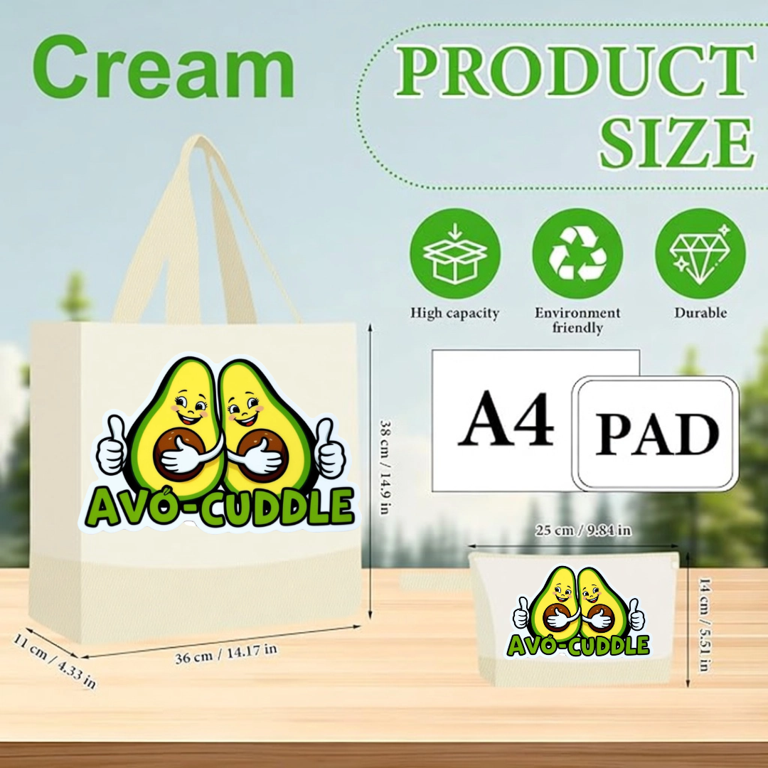 Red - Avo cuddle Funny Avocado Canvas Tote Bag with Matching Pouch | Reusable Aesthetic Shopper Gift