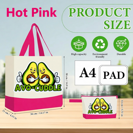 Hot Pink - Avo cuddle Funny Avocado Canvas Tote Bag with Matching Pouch | Reusable Aesthetic Shopper Gift