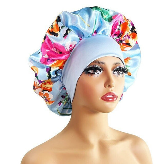 Sky Blue Reversible Anti-slip- Adult Large Satin Silk Hair Night Bonnet Cap | Hair Accessories | Women Hair Care