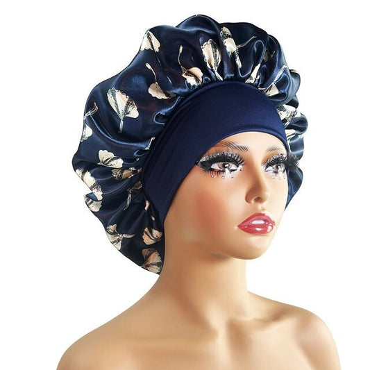Navy Blue-Reversible Anti-slip- Adult Large Satin Silk Hair Night Bonnet Cap | Hair Accessories | Women Hair Care