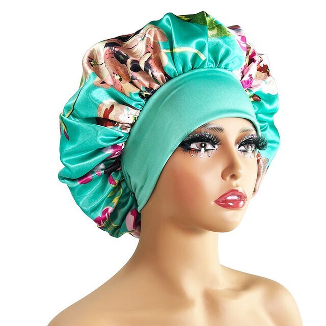 Green Reversible Antislip- Adult Large Satin Silk Hair Night Bonnet Cap | Hair Accessories | Women Hair Care