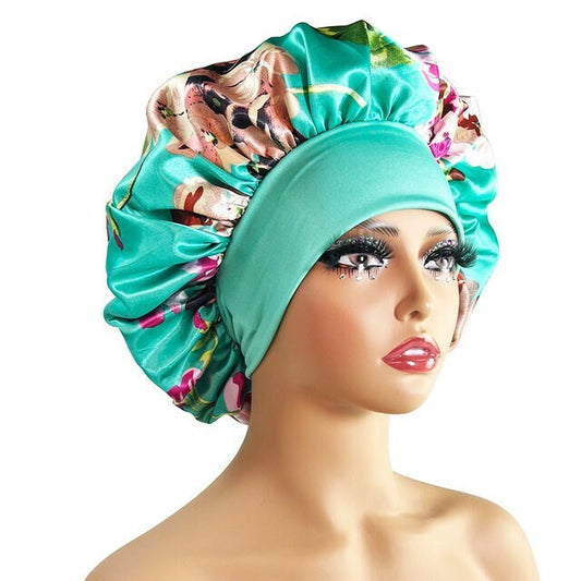 Green Reversible Antislip- Adult Large Satin Silk Hair Night Bonnet Cap | Hair Accessories | Women Hair Care