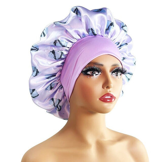Lilac floral -Reversible Anti-slip- Adult Large Satin Silk Hair Night Bonnet Cap | Hair Accessories | Women Hair Care